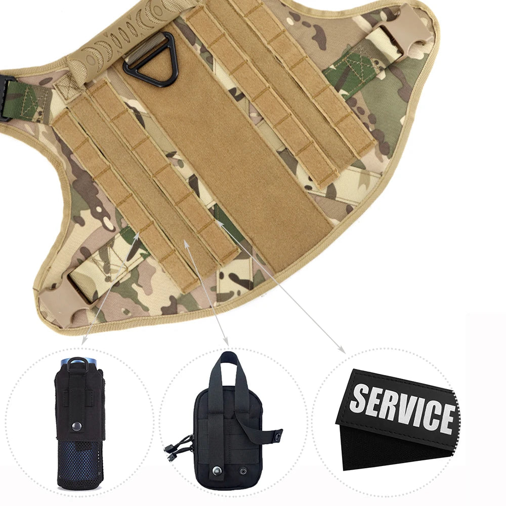 Military Large Dog Harness with Collar Leash Bags and Patches Set for Pet Malinois Training Vests Tactical Dog Accessories