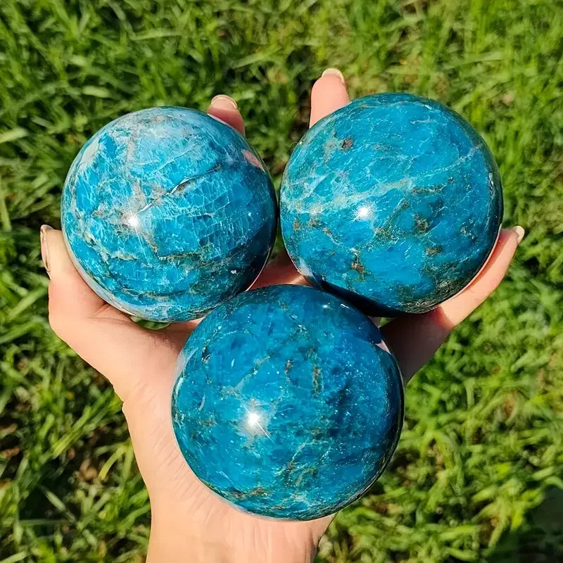 Blue Apatite Crystal Sphere Grade A Hand Carved Polished