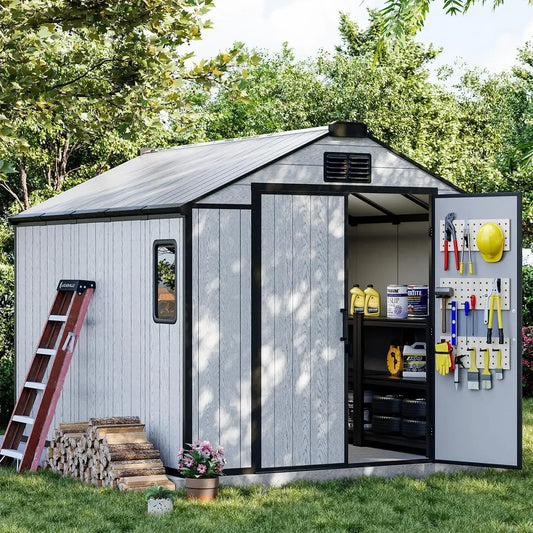Resin Outdoor Storage Shed 8x10 Ft All Weather With Floor