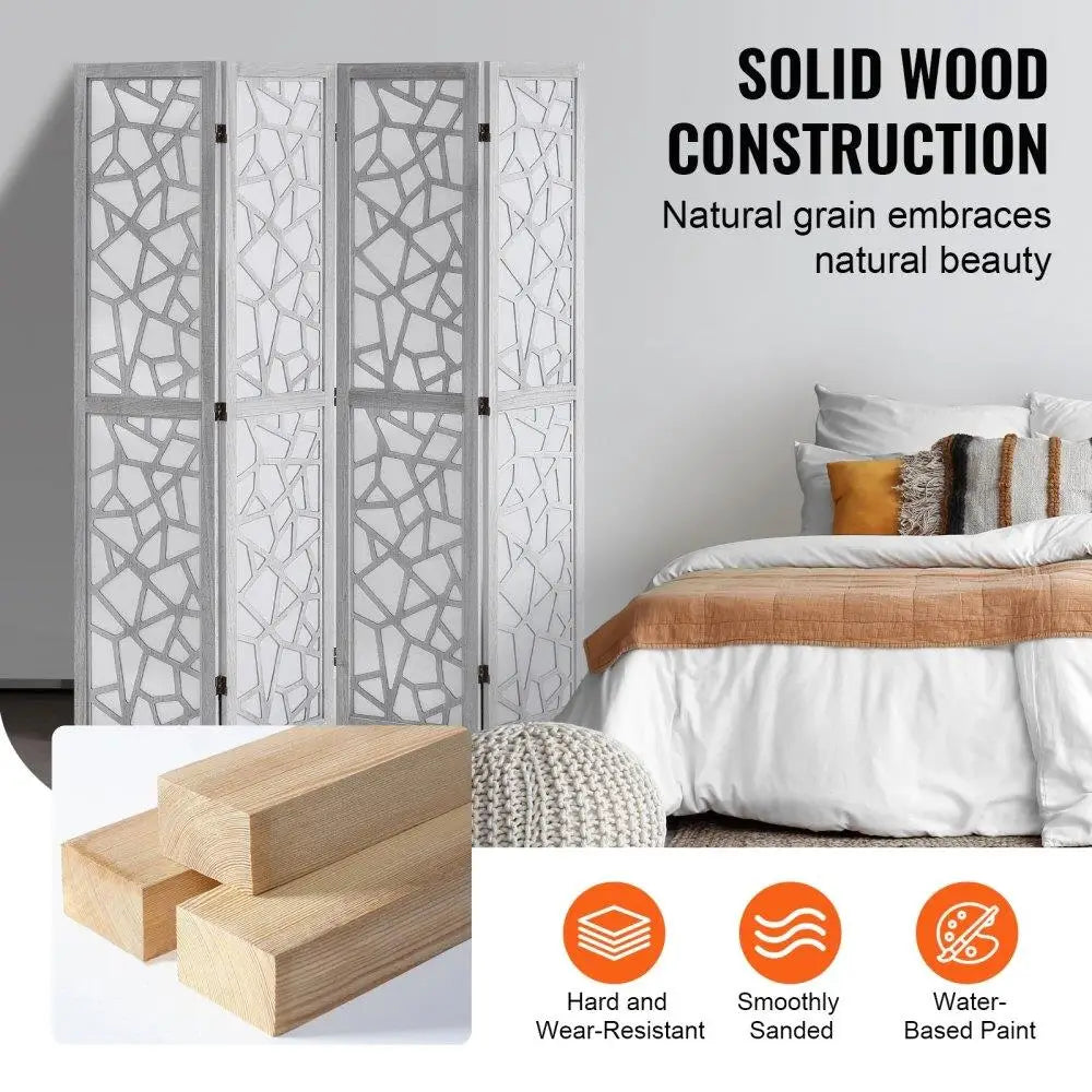 4 Panel Wood Folding Screen Carved Room Divider For Home