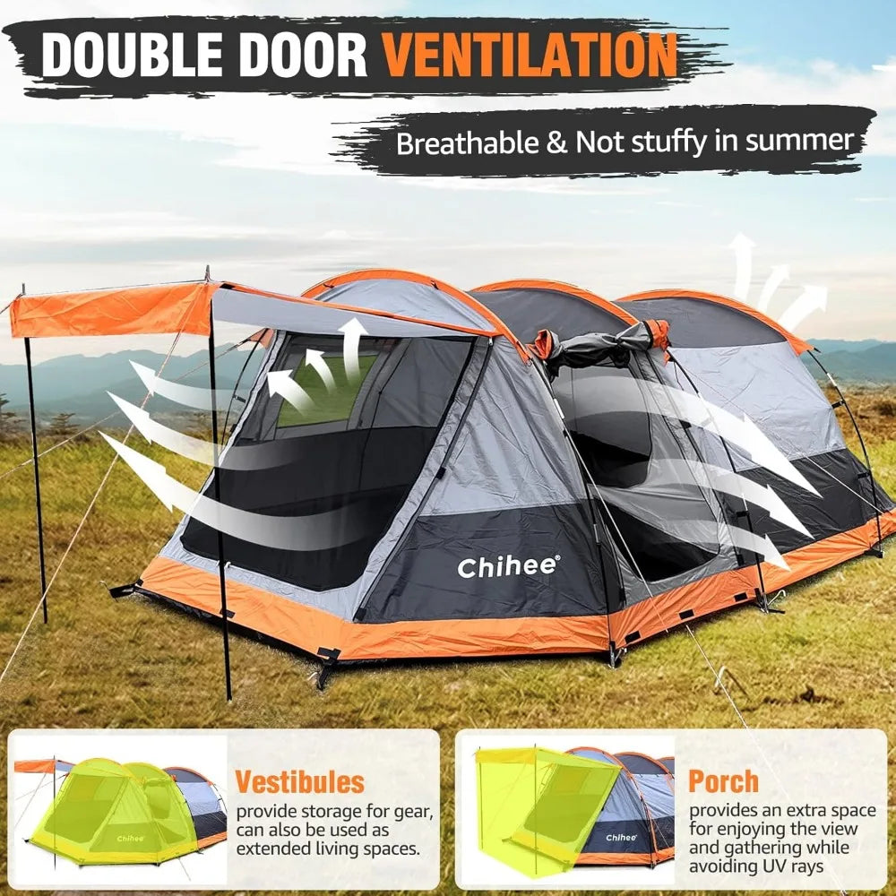 Camping Tents Tunnel Tent for 4 Person Family with 2 Doors Extra Weatherproof Outdoor Shelter for All Seasons