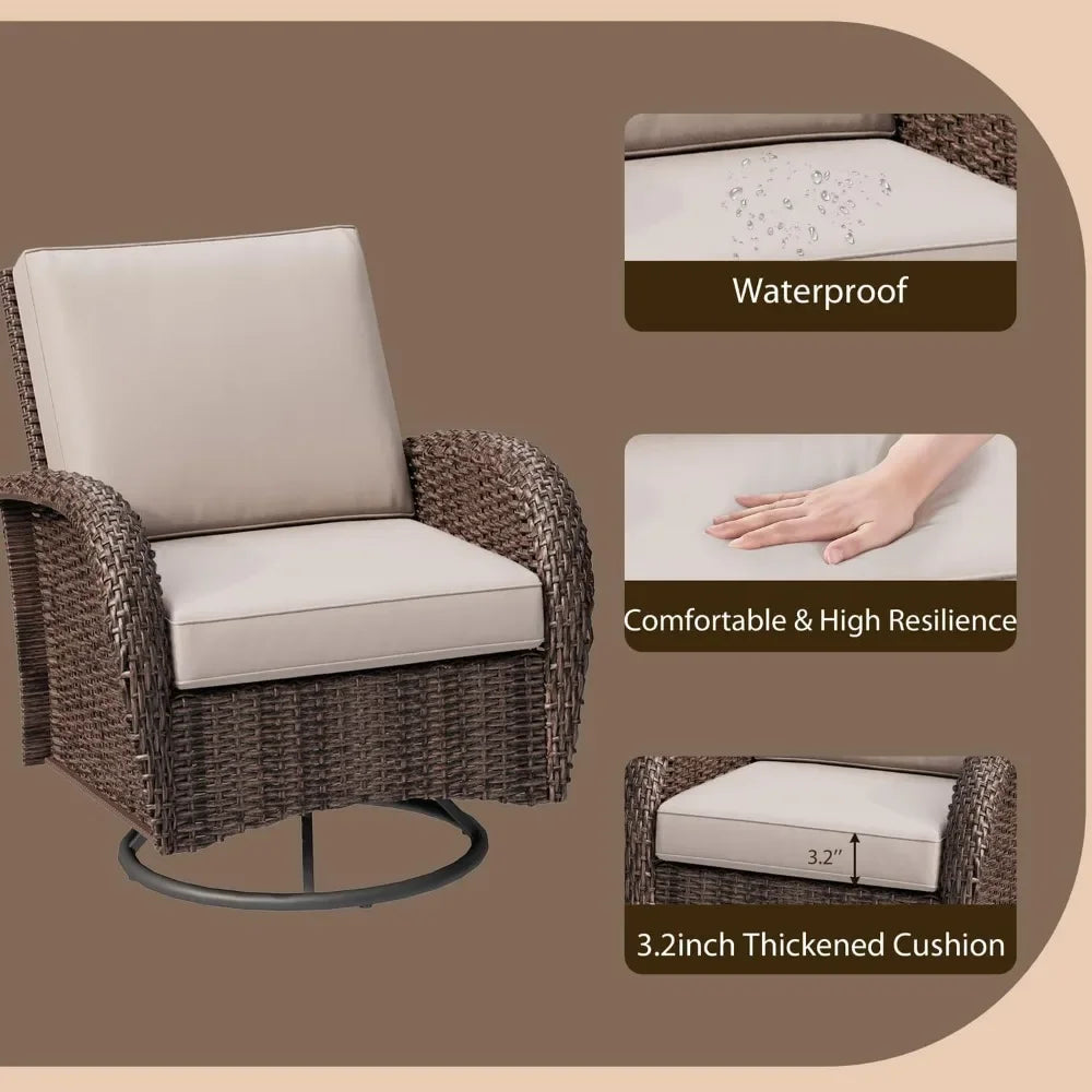 3 Piece Rattan Wicker Patio Set Swivel Chairs And Table