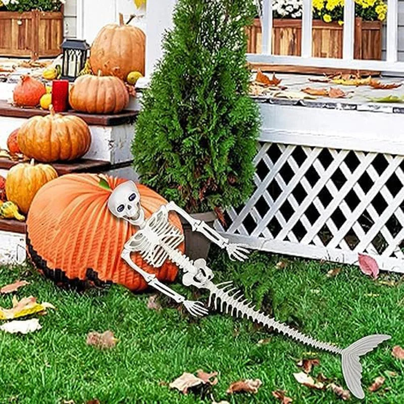 Mermaid Skeleton Halloween Decoration Life Size White