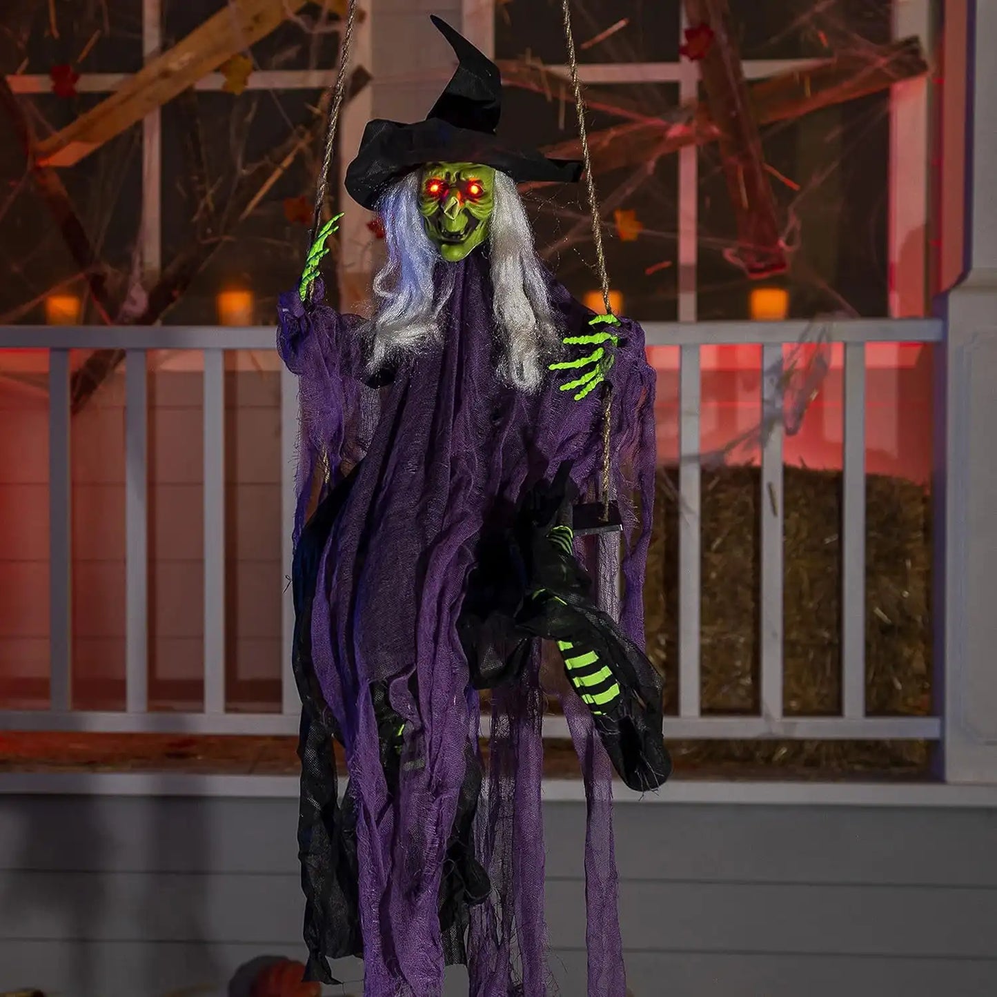 Joyfy Halloween Hanging Ghosts Light Up Witch And Pumpkin