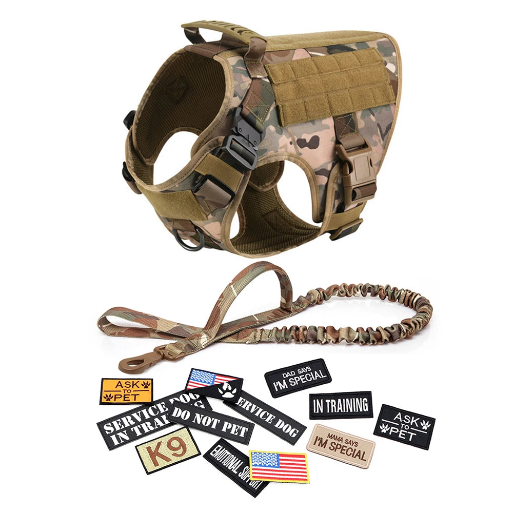 Military Large Dog Harness with Collar Leash Bags and Patches Set for Pet Malinois Training Vests Tactical Dog Accessories