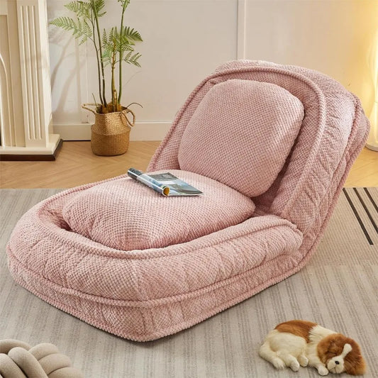 Foldable Tatami Lazy Sofa Couch Bed with 5 Adjustable Positions Space Saving Design Human Dog Bed with Cushion Back Easy Assembly for Apartment Living Room Bedroom Pink