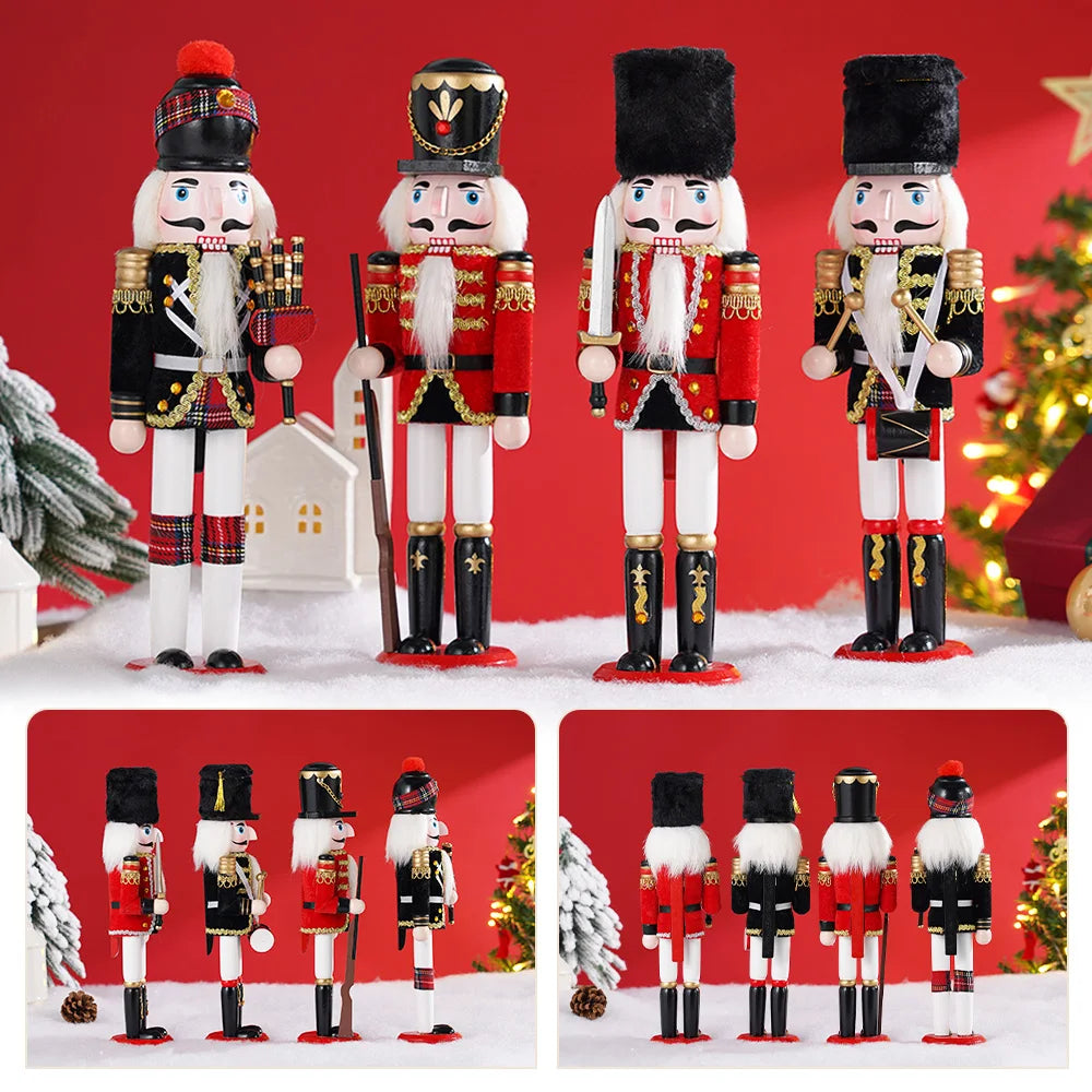 30cm Wooden Nutcracker Soldier Puppet Statues Christmas Gift Home Decor