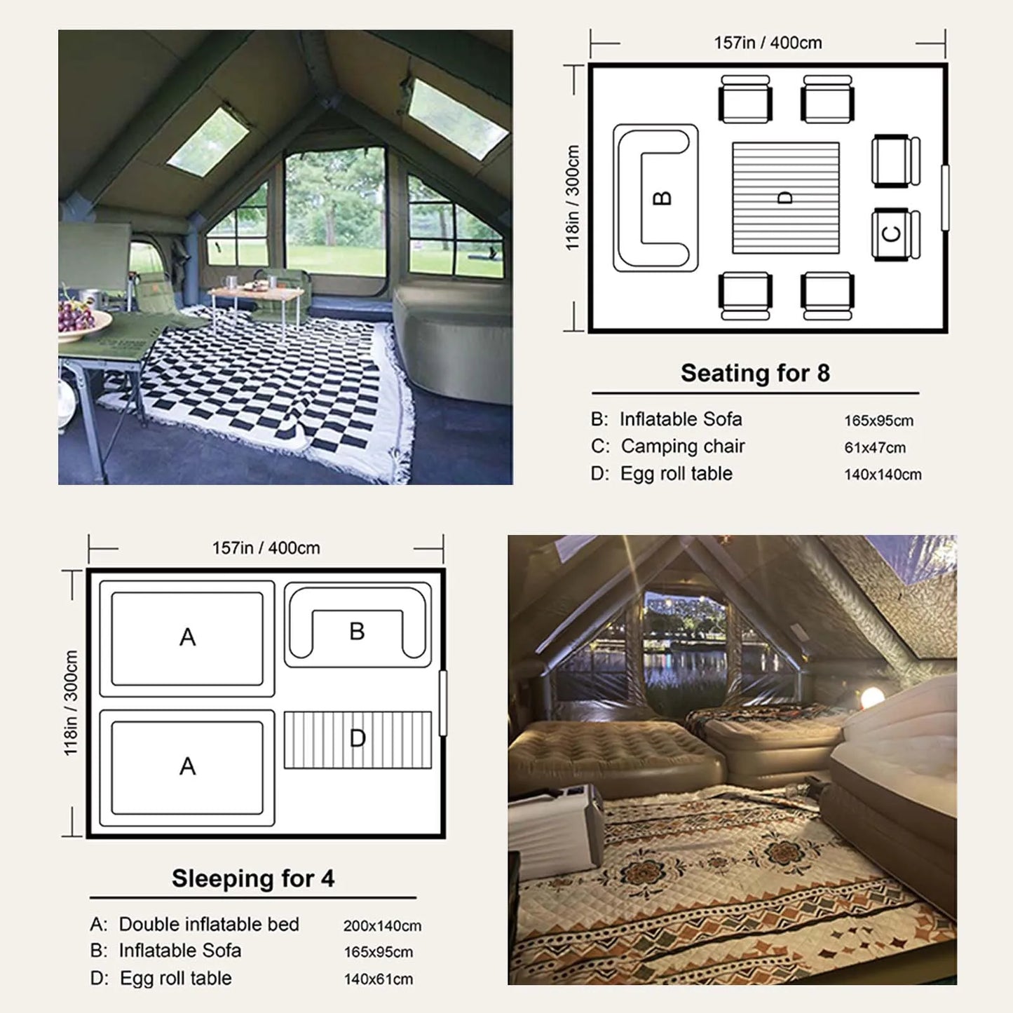 Army Green Inflatable Camping Tent 13 By 10 Ft 4 Season Waterproof Oxford Fabric