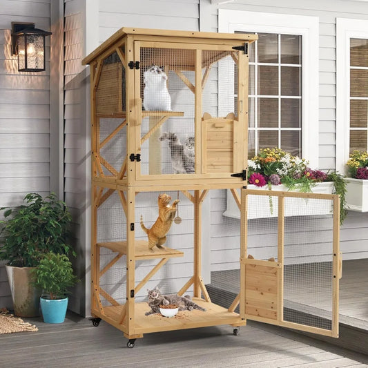 Catio Outdoor Cat Enclosure With Scratcher 4 Tier Wood House