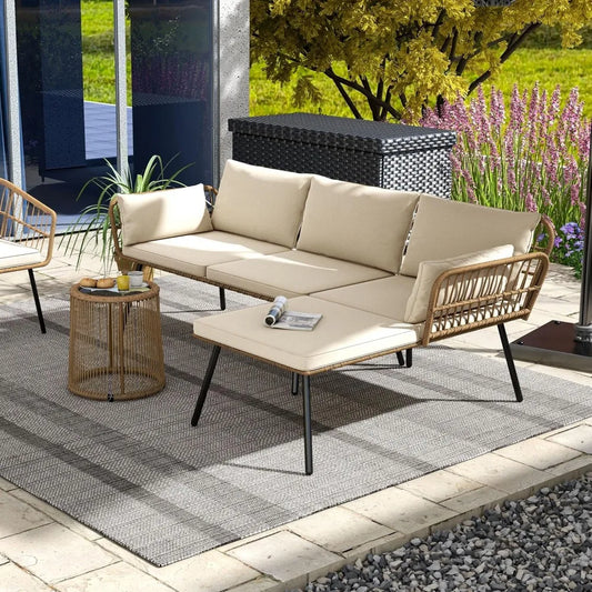 Patio 3 Piece Outdoor Wicker Conversation Set Coffee Table