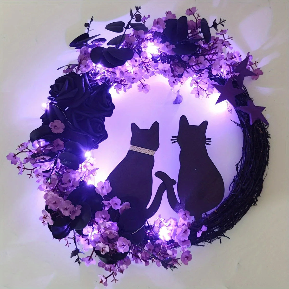 Black Cat Crescent Halloween Wreath Front Door Home Decor