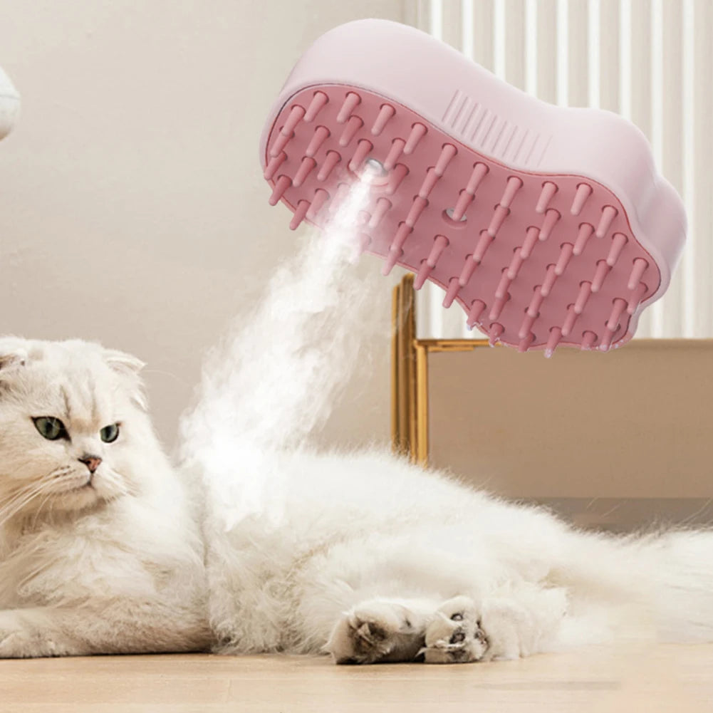 3 In 1 Steamy Pet Hair Brush Multifunction Cat Bath Brush Rechargeable Grooming Brush for Long and Short Hair Cats