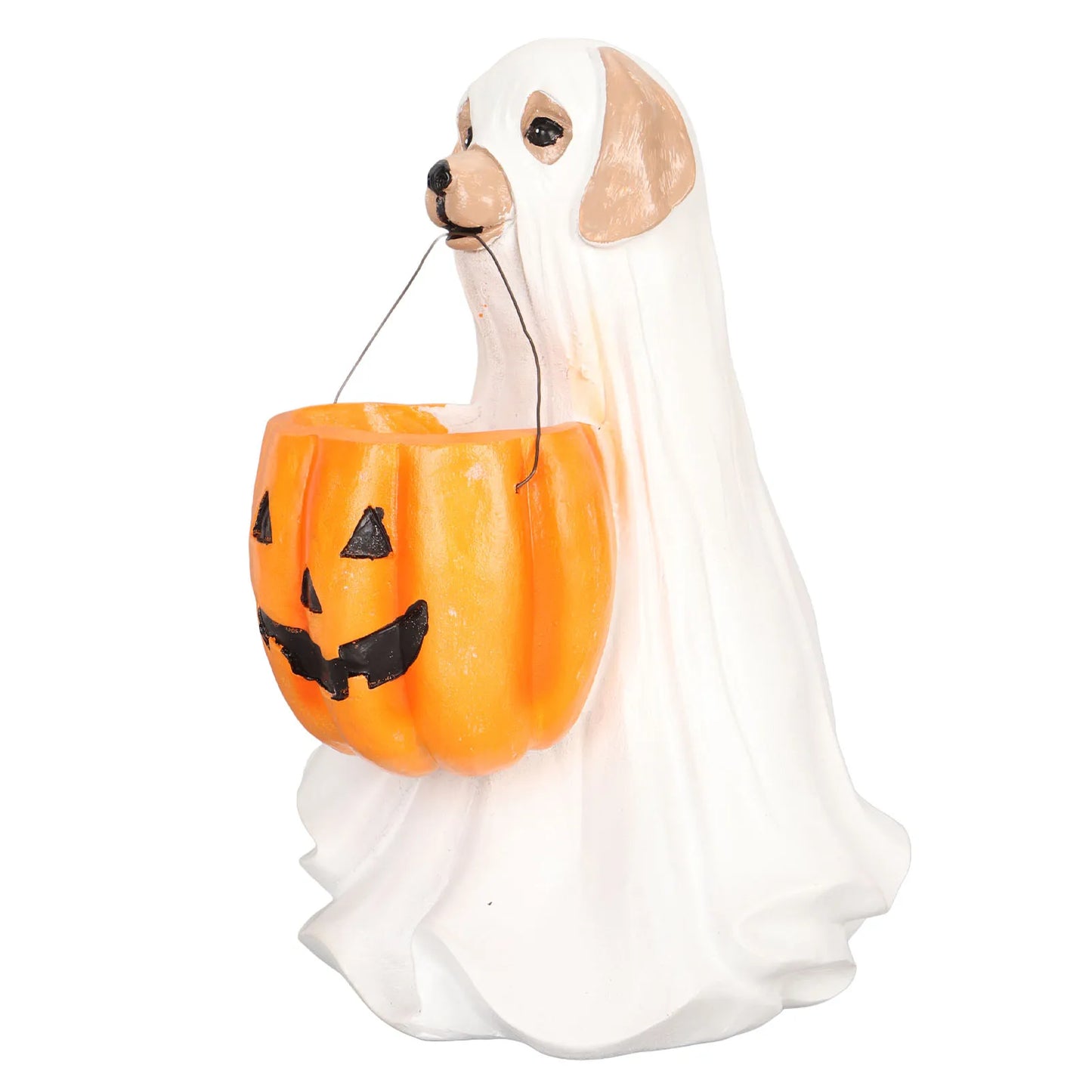 Halloween Ghost Dog Statue Resin Pumpkin Dog Ornament Cute Spooky Ghost Dog Figurine for Indoor Outdoor Pumpkin Dog Figurine