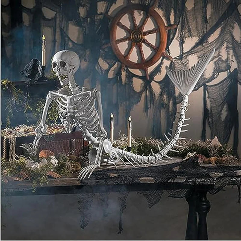 Mermaid Skeleton Halloween Decoration Life Size White