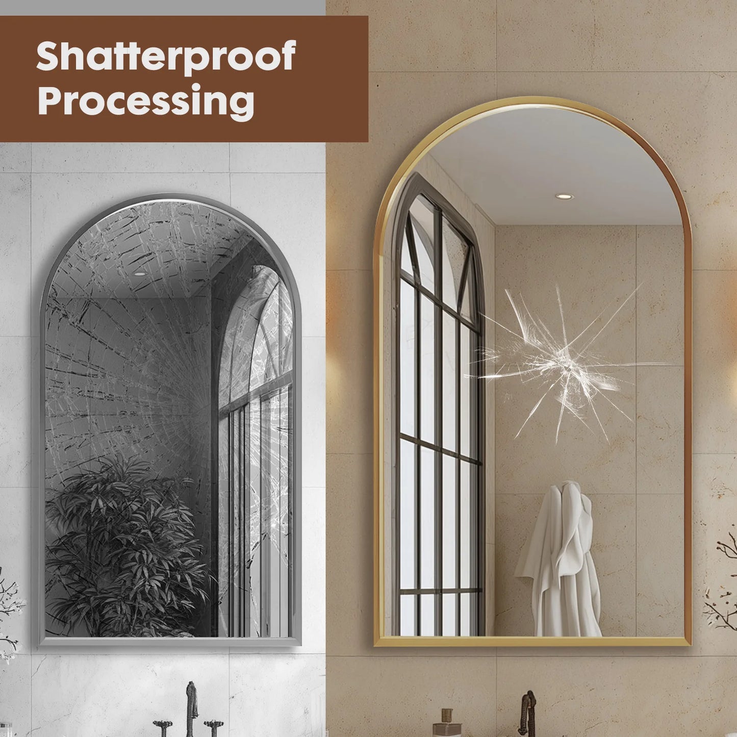 Arched Metal Framed Wall Hanging Mirror 26 By 38 Inches Bathroom Decor