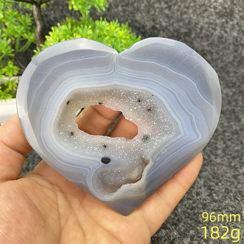 Natural Blue Agate Geode Heart Shaped Agate Reiki Healing Spiritual Meditation Home Decor Birthday Gift