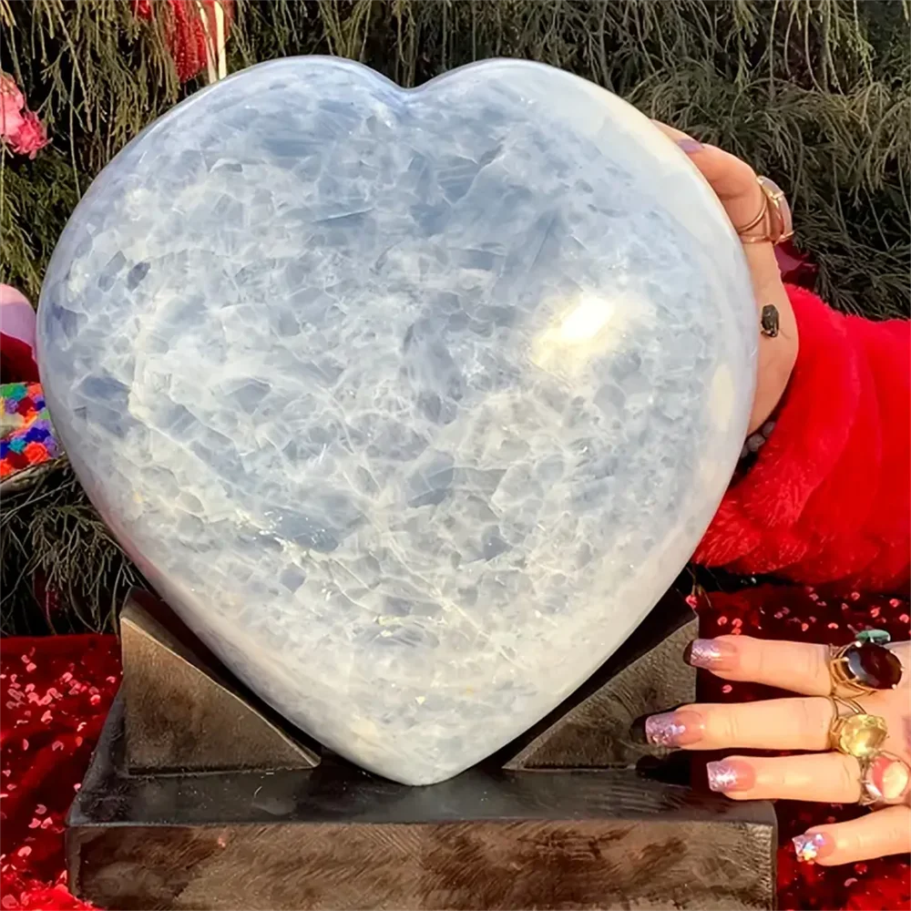 1pc Natural Celestite Heart Crystal Love Carved Palm Stone Thumb Polished Pocket Gemstone