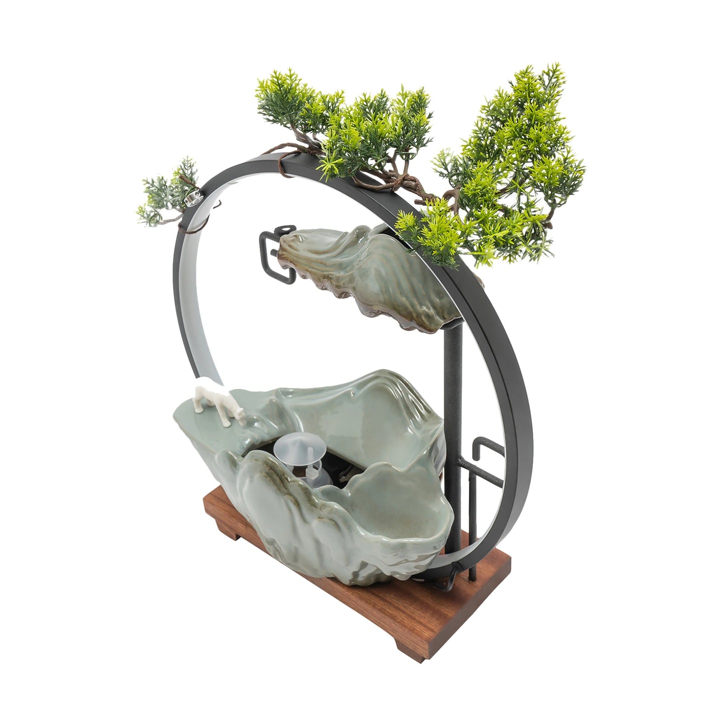 Backflow Incense Holder with Water Fountains and LED Light, Rockery, Horse and Plants Perfect for Relaxing or Home Decor