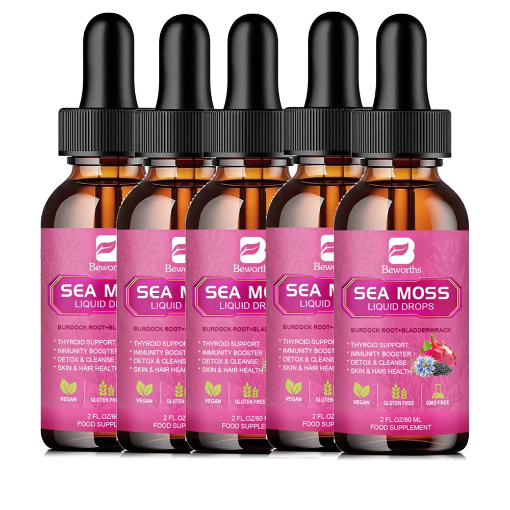 Beworths 3000mg Seamoss Liquid Drops Organic Black Seed Oil Burdock Root Bladder Immunity Hair Skin Digestion Health 60ml