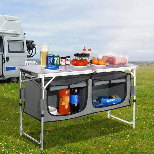 BENTISM Camping Kitchen Table Folding Portable Cook Station with 3 Adjustable Heights