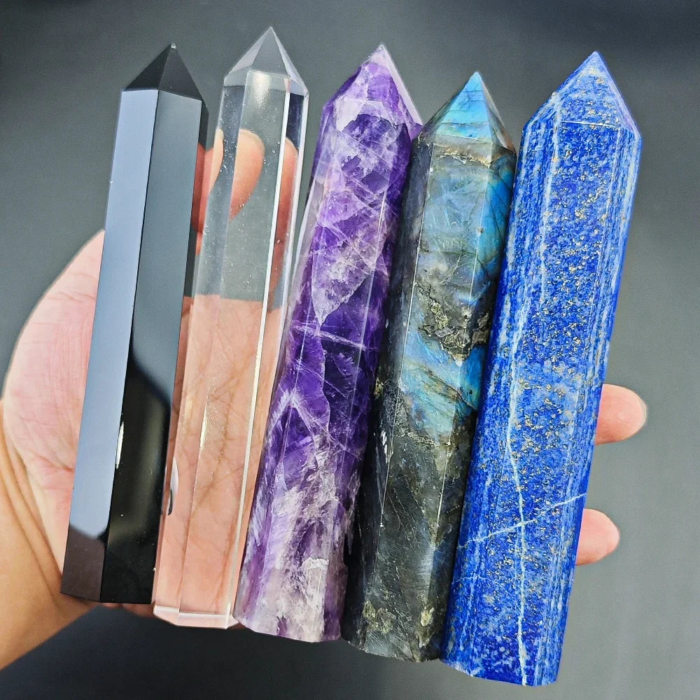15cm Natural Amethyst Single Point Hexagonal Prism Crystal Wand Large Size Lapis Lazuli Tower Home Decoration Labradorite Craft