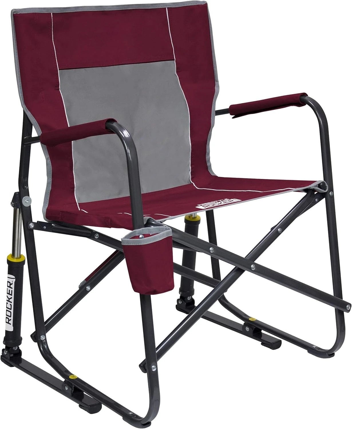 Rocker Camping Chair Portable Folding Rocking Chair with Solid Durable Armrests Drink Holder and Comfortable Backrest Cinnamon
