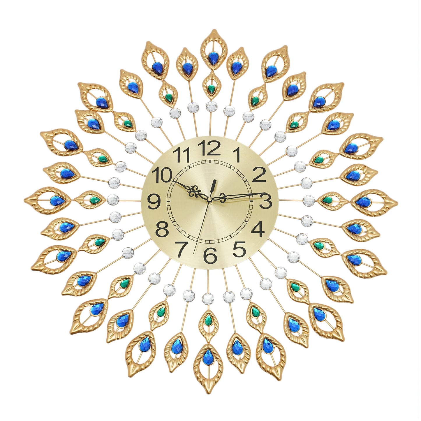 Decorative Wall Clock with Peacock Feather Design, Quartz Movement, Quiet, Perfect for Home and Office