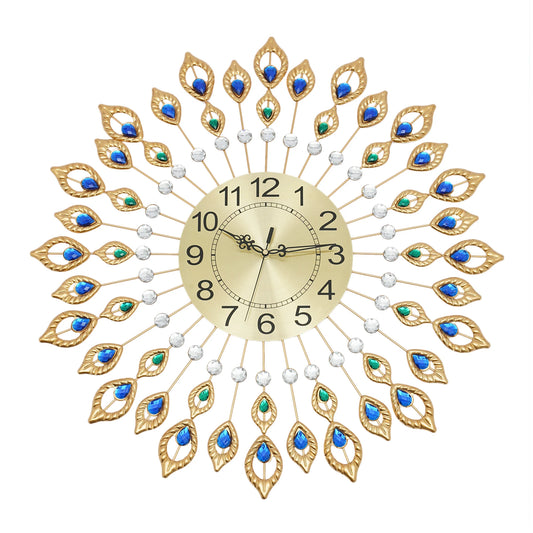 Decorative Wall Clock with Peacock Feather Design, Quartz Movement, Quiet, Perfect for Home and Office