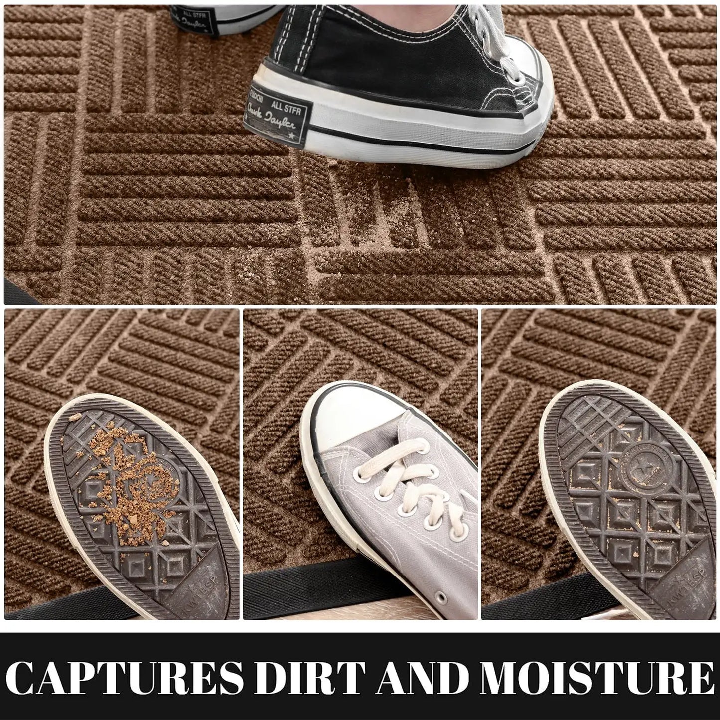 Front Door Mat Indoor and Outdoor Welcome Rubber Backing Easy Clean Heavy Duty Entryway Doormat 4x6 Brown