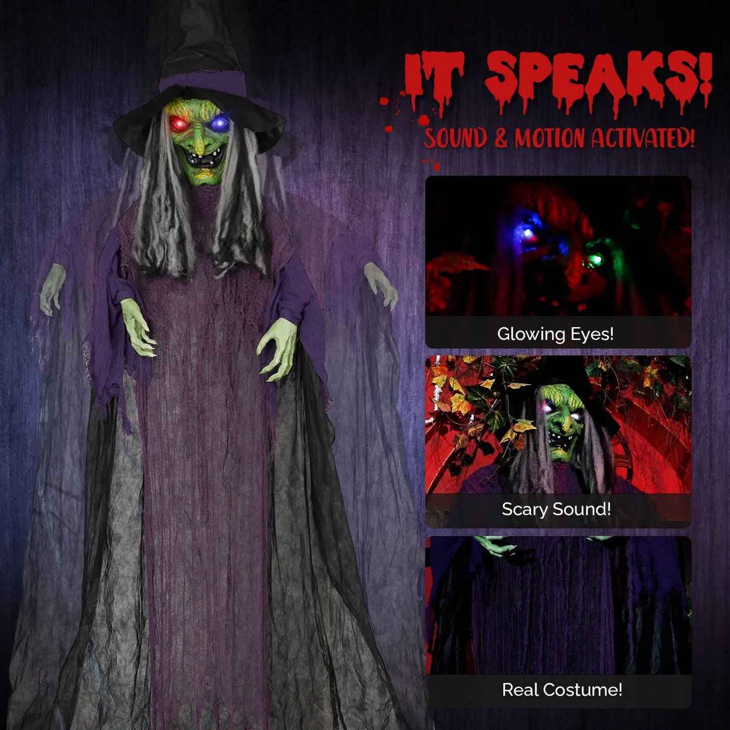12 Feet Animated Halloween Witch Prop Voice Control