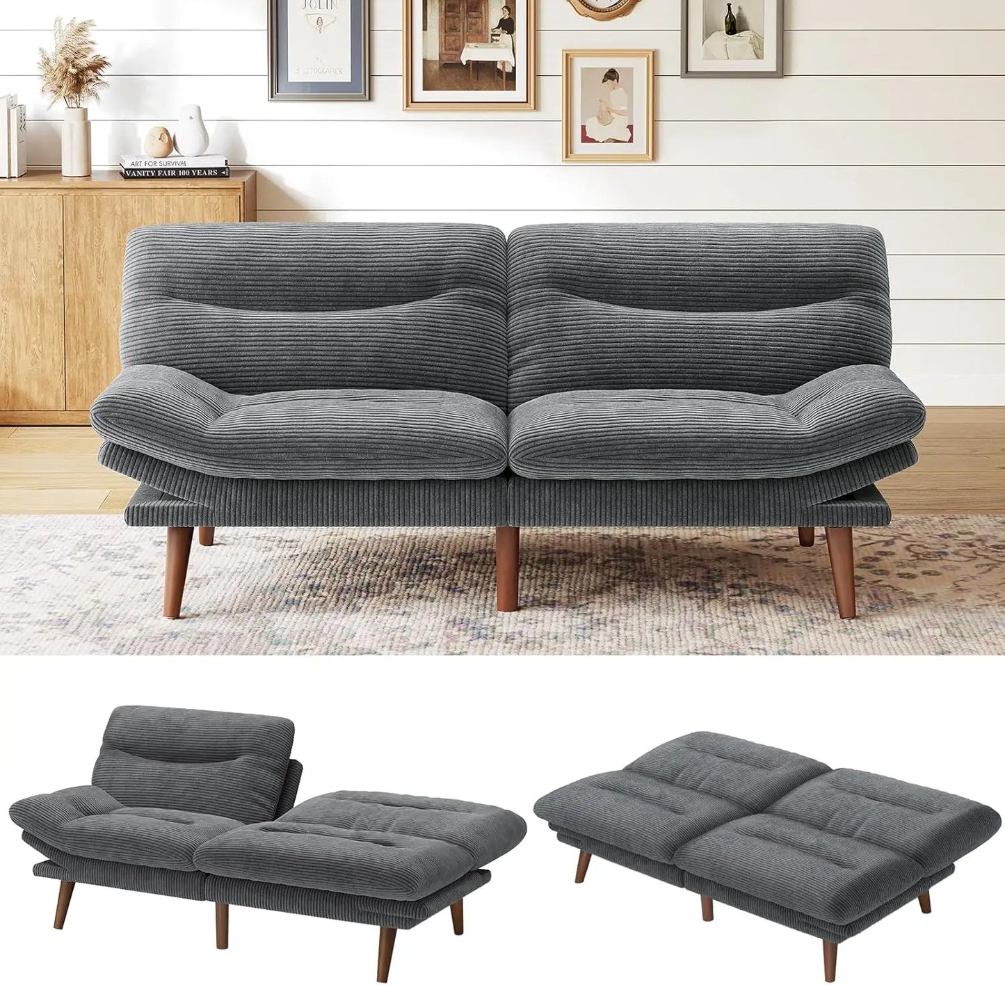 Convertible Futon Sofa Bed With Adjustable Backrest