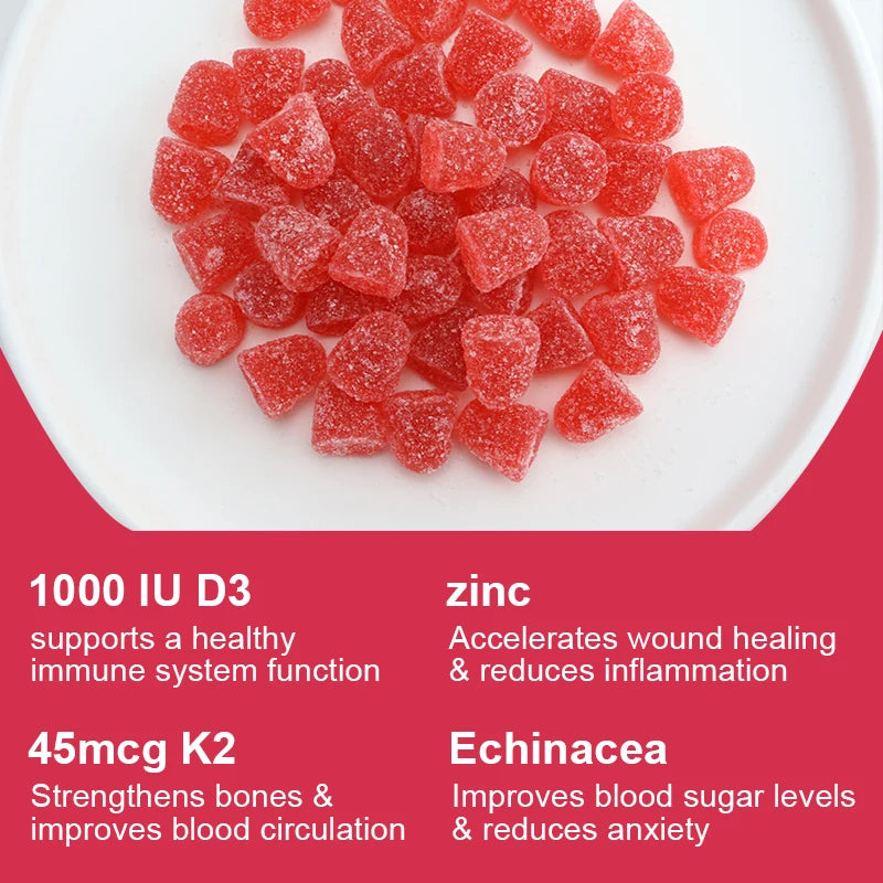 Beworths 60PCS Vitamin D3 and K2 Gummies 1000 IU Vitamin D3 and 45 Mcg Vitamin K2 for Bone Health and Muscle Function