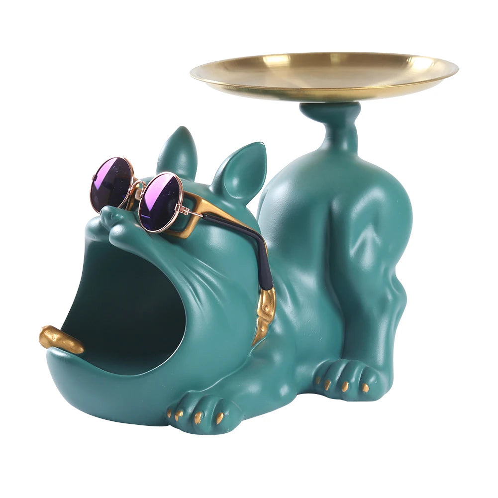 Decorative Pitbull Statue Resin Craft Animal Sculpture Storage Tray for Living Room Hallway Home Decoration