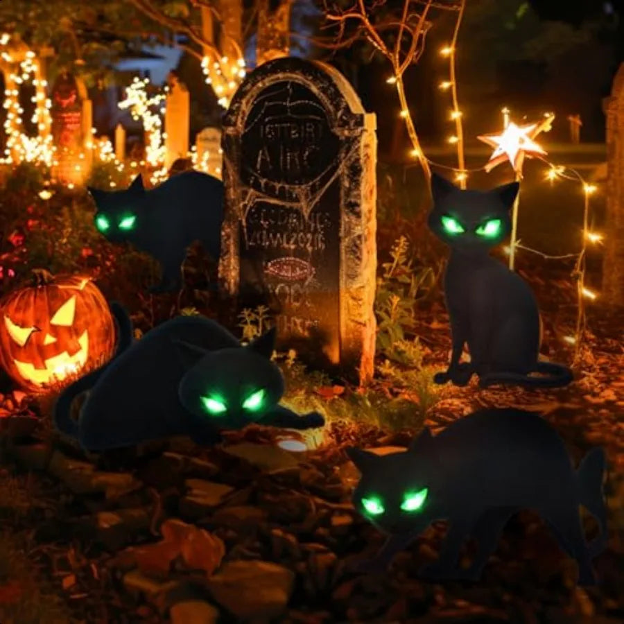 Lighted Black Cat Yard Signs 4 Pack Halloween Decor Led