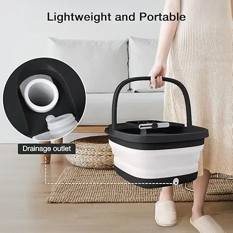Foot Bath Massager with 8 Shiatsu Massage Rollers Collapsible Foot Spa with Heat Bubble Red Light and Temperature Control Black