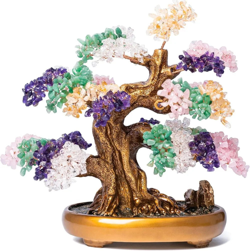 Natural Chakra Gemstone Crystal Bonsai Tree of Life Large Feng Shui Money Tree for Luck and Wealth Desk Decoration