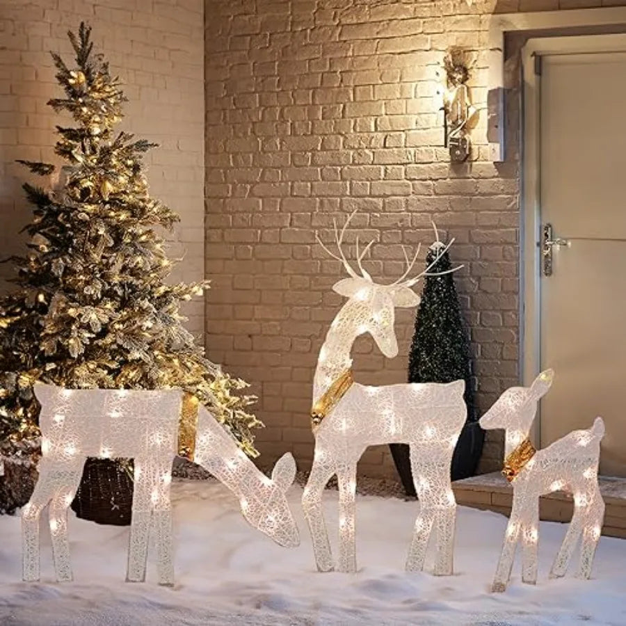 Outdoor Christmas Reindeer Family 3 Piece Lighted Set With 60 Lamps Waterproof