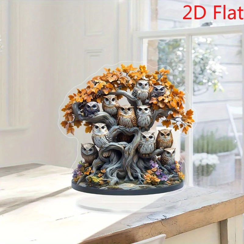 2D Owl and Tree of Life Acrylic Suncatcher Elegant Desktop or Wall Decor for Living Room Bedroom and Parties