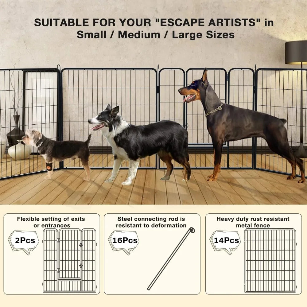 Rustproof Heavy Duty Dog Playpen Fence With Doors 40 Inch