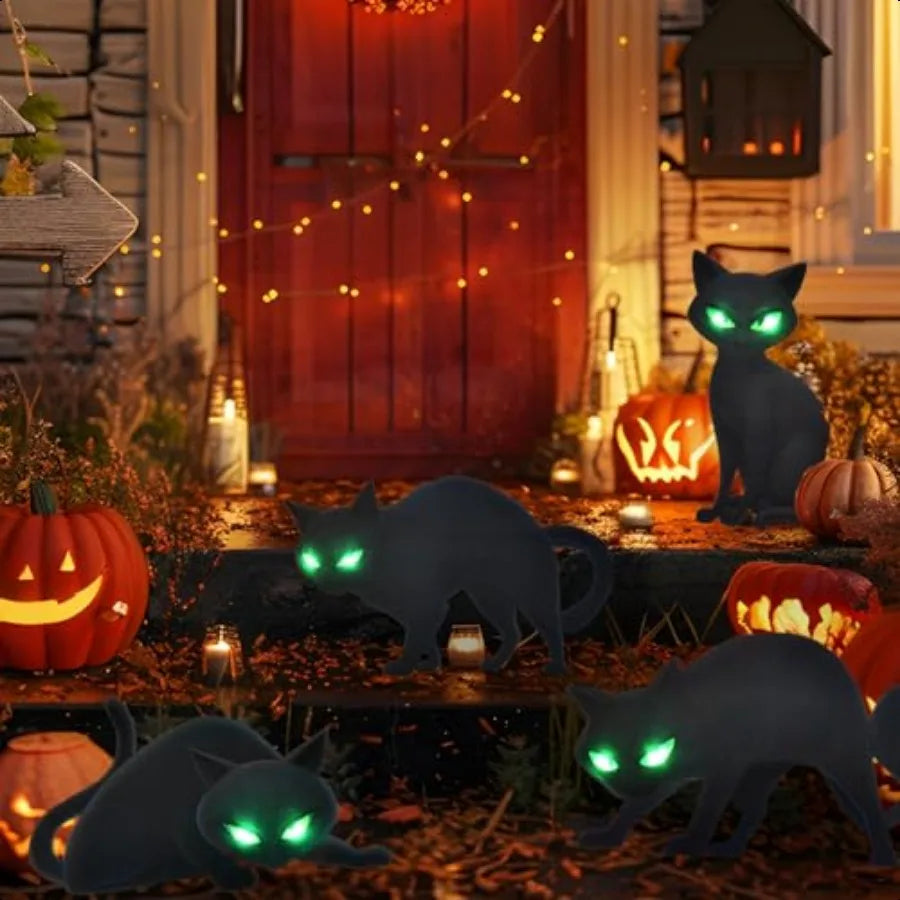 Lighted Black Cat Yard Signs 4 Pack Halloween Decor Led