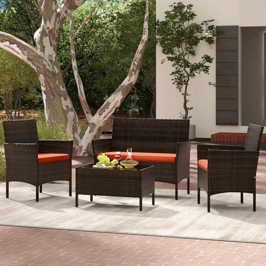8 Piece Patio Rattan Conversation Set Wicker Furniture Chair