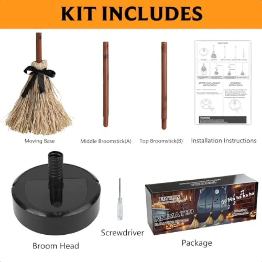 Halloween Animated Floating Witch Broom Indoor Party Decor