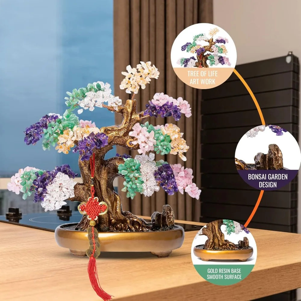 Natural Chakra Gemstone Crystal Bonsai Tree of Life Large Feng Shui Money Tree for Luck and Wealth Desk Decoration