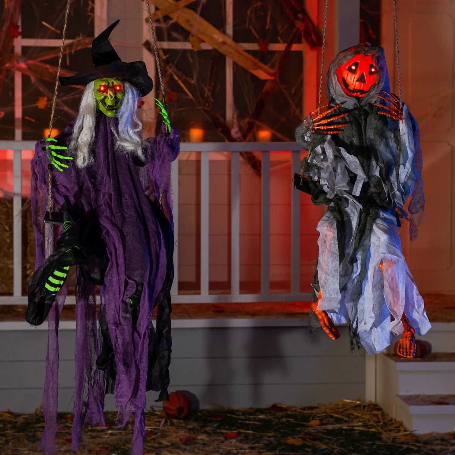Joyfy Halloween Hanging Ghosts Light Up Witch And Pumpkin