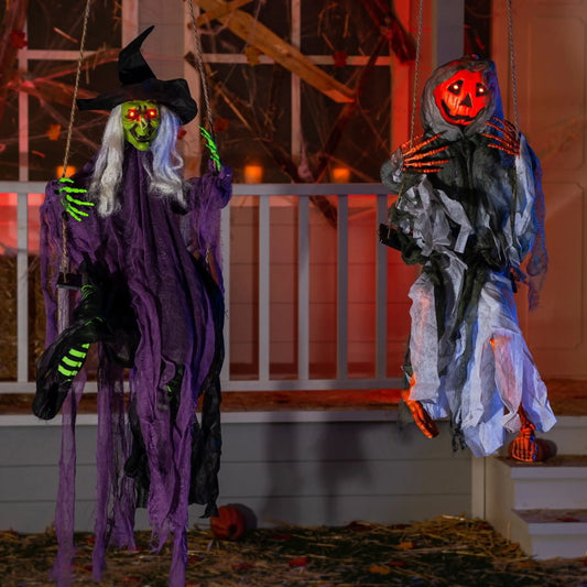 Joyfy Halloween Hanging Ghosts Light Up Witch And Pumpkin