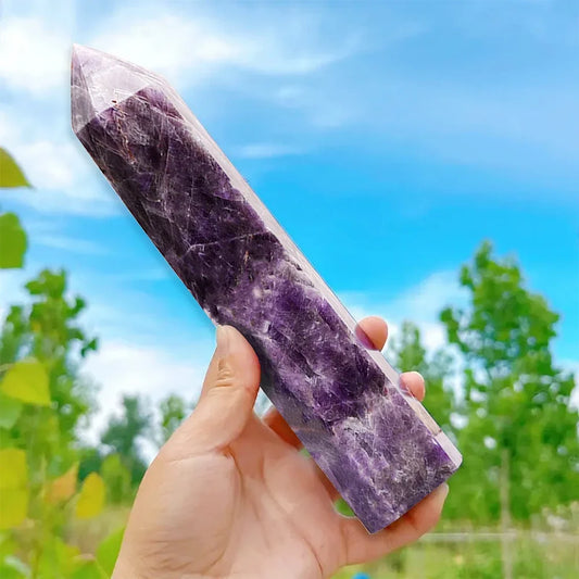 15cm Natural Amethyst Single Point Hexagonal Prism Crystal Wand Large Size Lapis Lazuli Tower Home Decoration Labradorite Craft