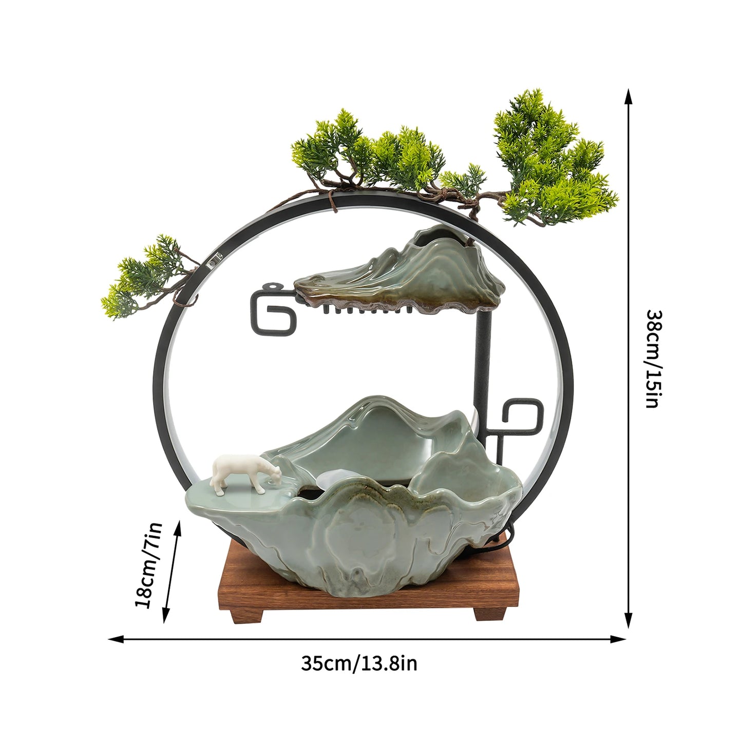 Backflow Incense Holder with Water Fountains and LED Light, Rockery, Horse and Plants Perfect for Relaxing or Home Decor