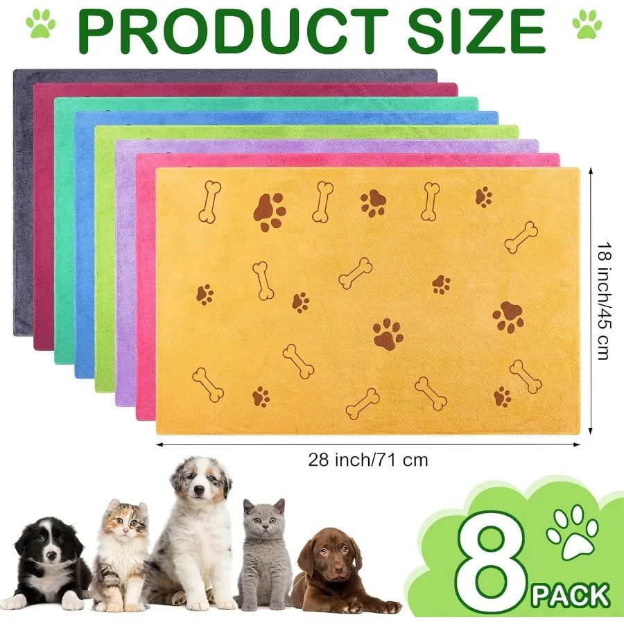 8 Pcs Dog Towels For Drying Pets Microfiber Quick Dry Bath Towels Absorbent