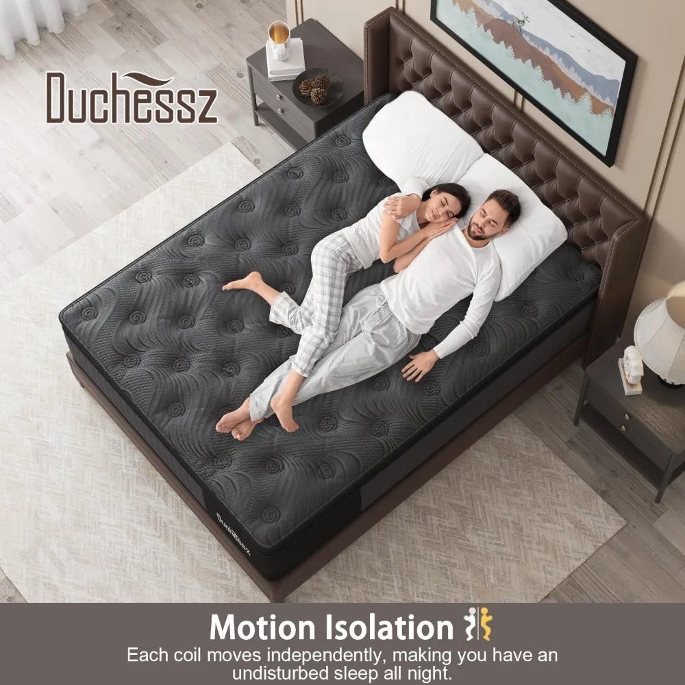 Queen 12 Inch Hybrid Mattress Black Gel Memory Foam