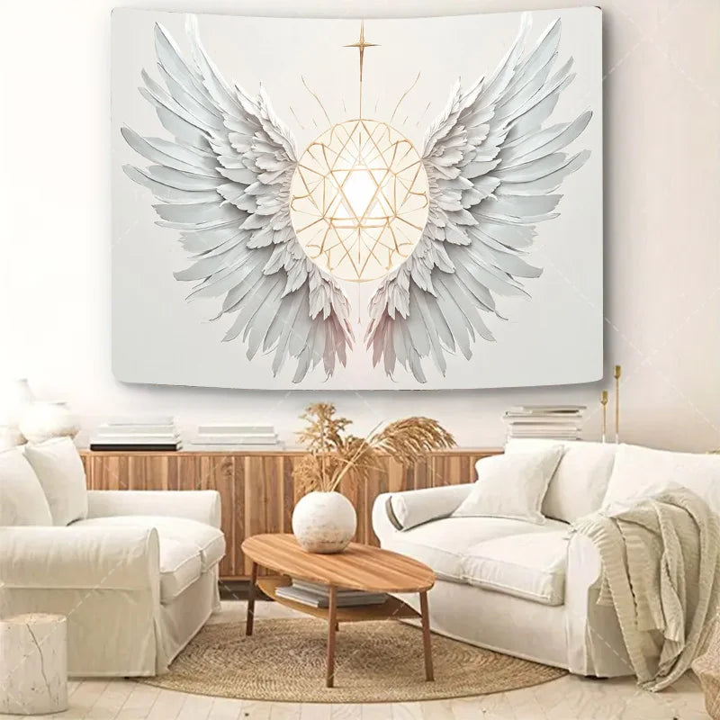 Elegant Angel Wings Wall Tapestry Boho Sunburst Design